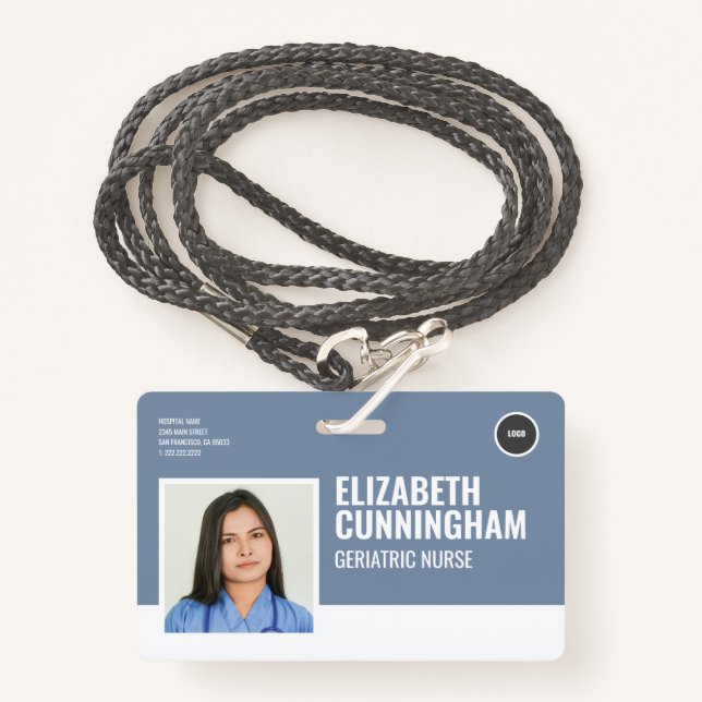 Round Logo Nurse Photo Name Barcode Horizontal Badge (Front with Lanyard)