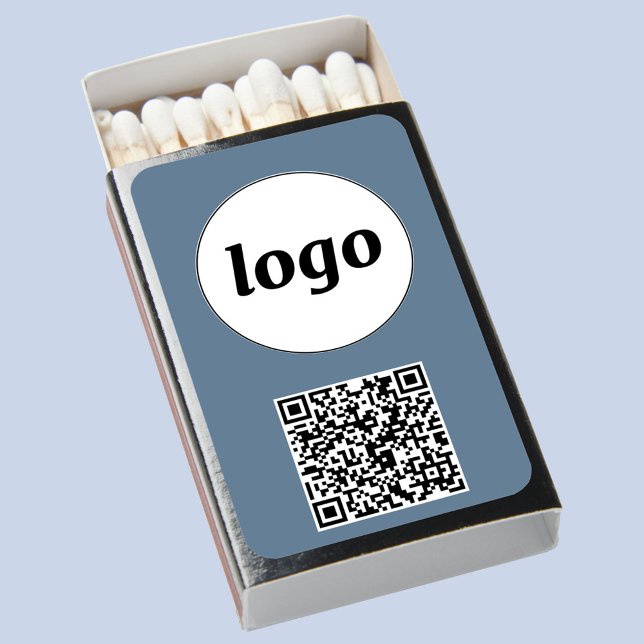 Round Logo QR Code Blue Gray Promotional Business Matchboxes (Logo and QR code business promotional matchbox)