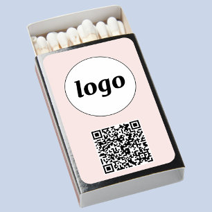 Round Logo QR Code Blush Pink Business Promotional Matchboxes