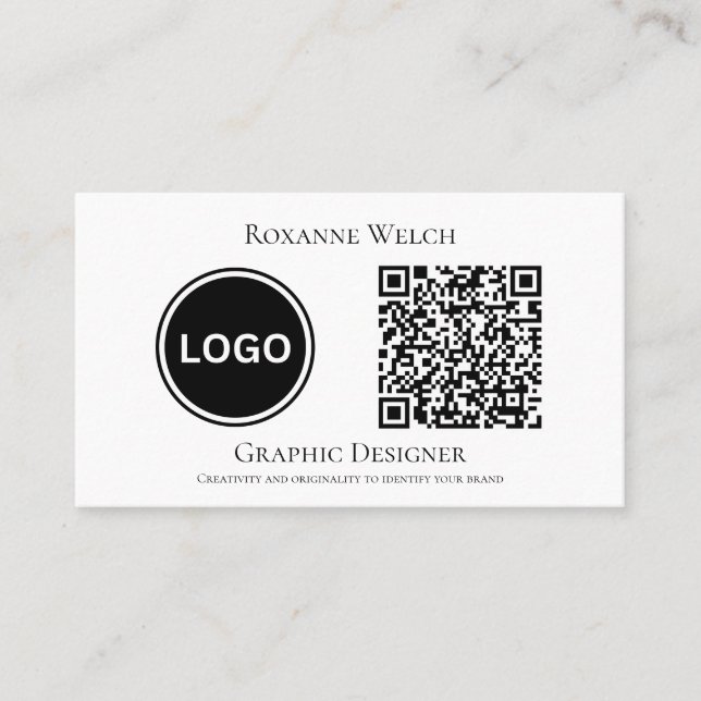 Round Logo QR code Business Company Minimal Card (Front)