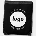 Round Logo Text Promotional Business Black Drawstring Bag<br><div class="desc">Add your own logo and choice of text to this design.  Remove the top or lower text if you prefer.  Minimalist and professional.  Great for a promotional product for your clients and customers. Your logo will be clipped to a white circle.  For other versions,  see the collection.</div>