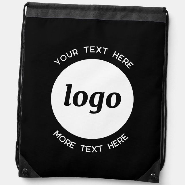 Round Logo Text Promotional Business Black Drawstring Bag (Logo with custom text promotional business drawstring backpack bag)