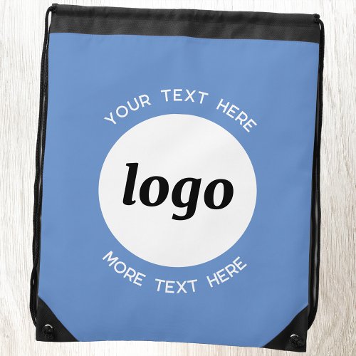 Round Logo Text Promotional Business Blue Drawstring Bag