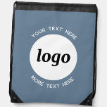 Round Logo Text Promotional Business Blue Gray Drawstring Bag<br><div class="desc">Add your own logo and choice of text to this design.  Remove the top or lower text if you prefer.  Minimalist and professional.  Great for a promotional product for your clients and customers. Your logo will be clipped to a white circle.  For other versions,  see the collection.</div>