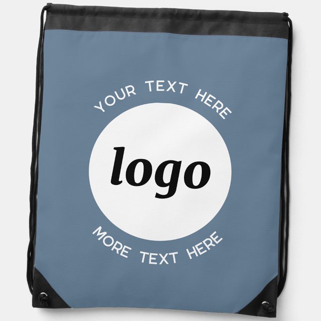 Round Logo Text Promotional Business Blue Gray Drawstring Bag (Logo and custom text promotional business drawstring backpack bag)