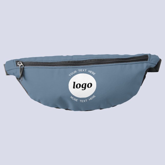 Round Logo Text Promotional Business Blue Gray Fanny Pack (Custom logo with text business promotional dusty blue fanny pack bag)