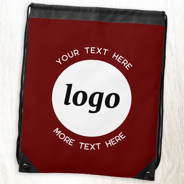 Round Logo Text Promotional Business Burgundy Drawstring Bag (Simple logo with custom text business branding promotional burgundy drawstring backpack bag)
