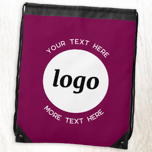 Round Logo Text Promotional Business Magenta Pink Drawstring Bag