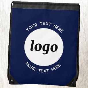 Round Logo Text Promotional Business Navy Blue Drawstring Bag