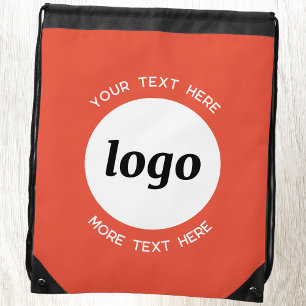 Round Logo Text Promotional Business Orange Drawstring Bag