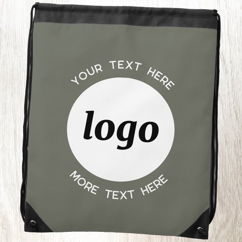 Round Logo Text Promotional Business Sage Green Drawstring Bag