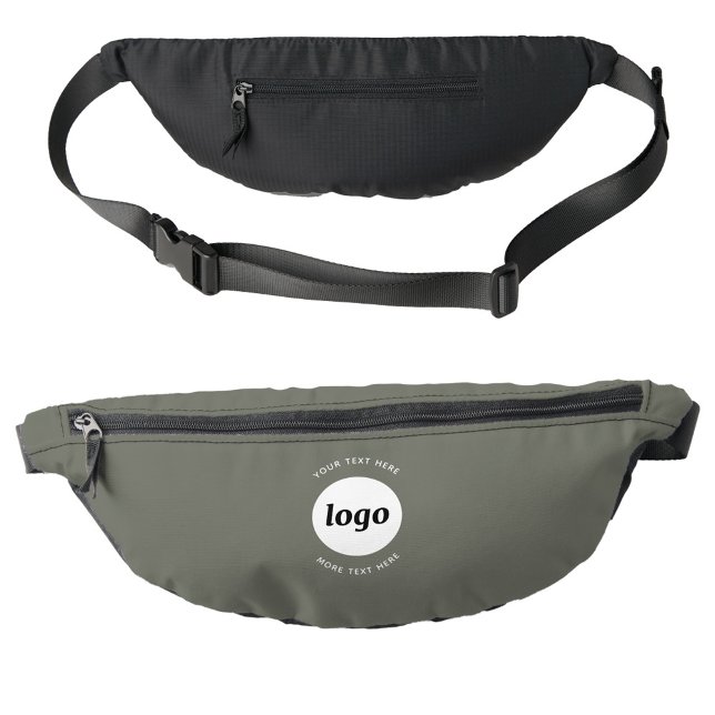 Round Logo Text Promotional Business Sage Green Fanny Pack (Logo with custom text business promotional branding fanny pack bag)