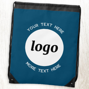 Round Logo Text Promotional Business Teal Green Drawstring Bag