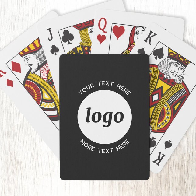 Round Logo with Text Promotional Business Black Poker Cards (Logo with custom text business promotional playing cards)