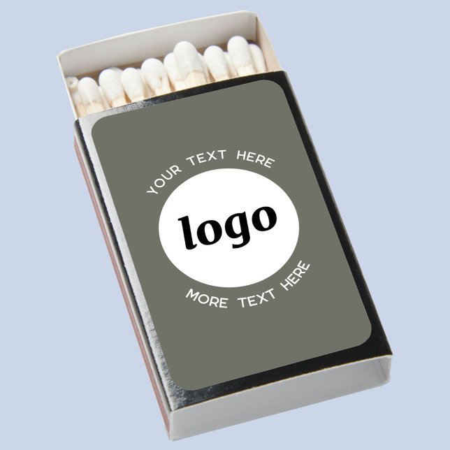 Round Logo with Text Promotional Business Green Matchboxes (Logo with custom text business promotional sage green matchbox)