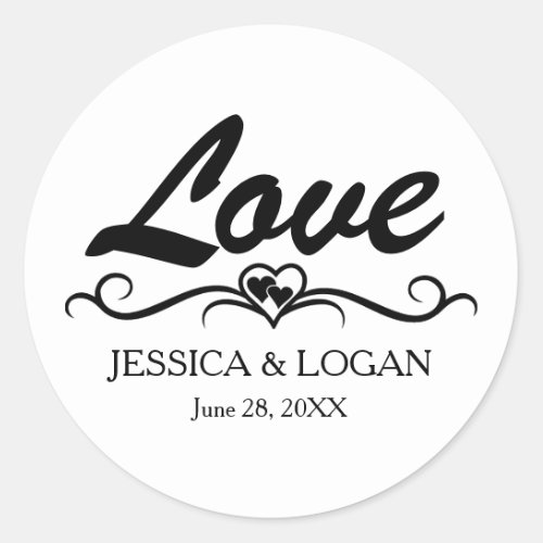 Round Love Sticker with Bride and Groom Names