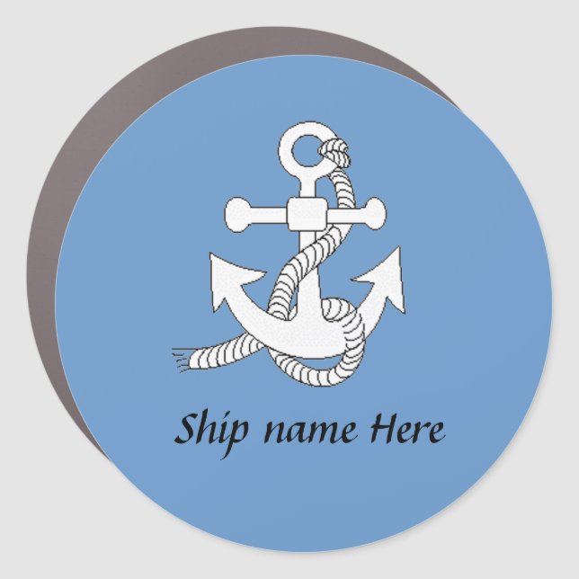 Round Magnet - White Anchor with Name (Front)
