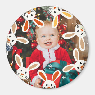 Round Magnet with bunnies and photo.