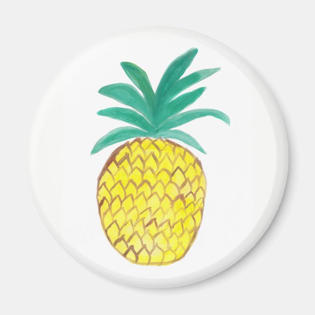 Round Magnet with Watercolor Painting Pineapple. (Front)
