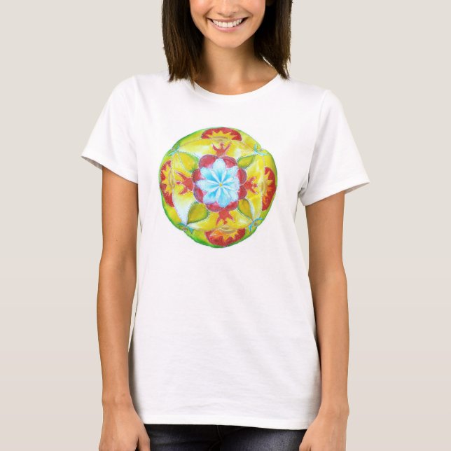 Round Mandala, Blue flower, peace , Unity T-Shirt (Front)