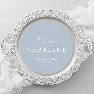 Round Menu with Guest Name   Dusty Blue Wedding