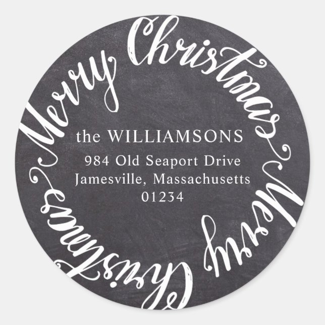 Round Merry Christmas Chalkboard Address Label (Front)