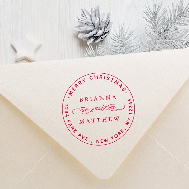 Round Merry Christmas Holiday Return Address Rubber Stamp (Creator Uploaded)