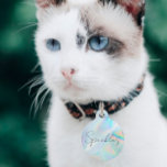 Round Metal Dog/Cat Tag | Holographic | White<br><div class="desc">Small or large,  this pet ID collar tag can be used for dogs or cats. Fun,  boho,  and customizable with your pet's name,  phone number   address! Make sure your furry friend never goes without identification in case of emergency! 🐾
All text is customizable ↣ just click the ‘Personalize’ button.</div>