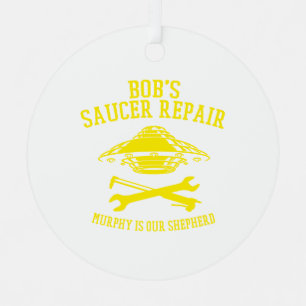round metal ornament with BSR yellow logo