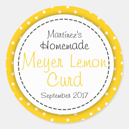 Round Meyer Lemon Curd jam jar food label