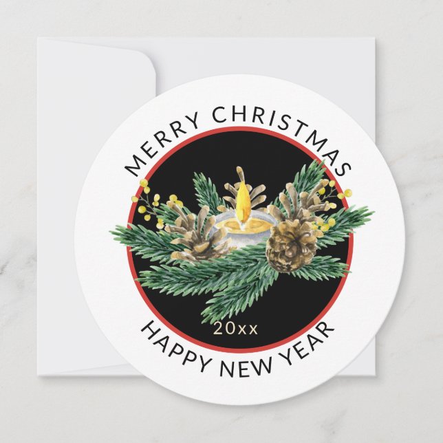 Round, Minimal Christmas Candle ArrangementHoliday Holiday Card (Front)