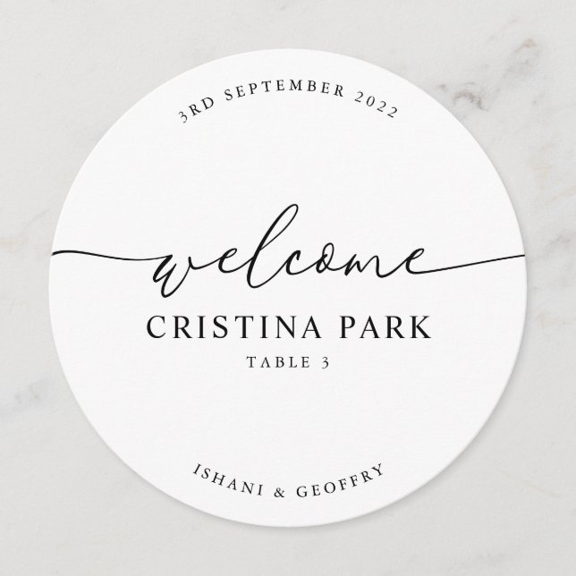 Round Minimalist Wedding Guest Place Card  (Front)