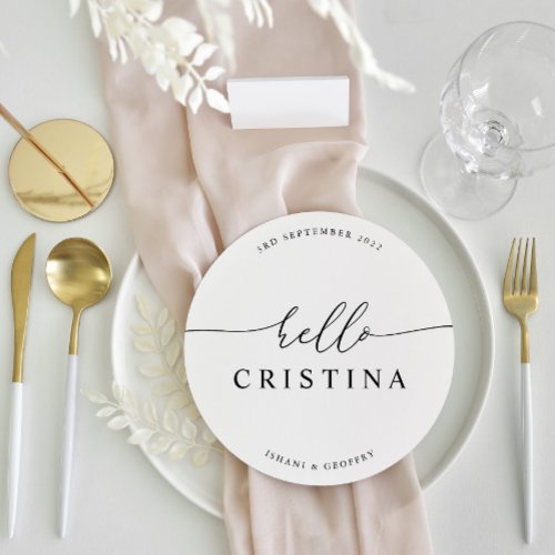 Round Minimalist Wedding Guest Place Card and Menu