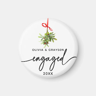 Round Mistletoe Engaged Magnet Keepsake