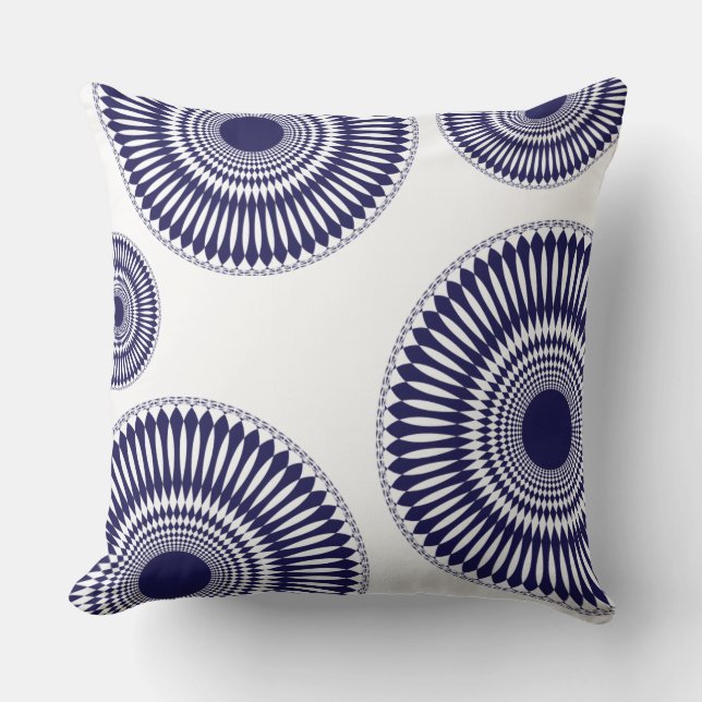 Round Modern Blue Graphic Circle Abstract  Design Throw Pillow (Front)