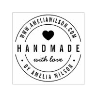 Round Modern Bold Website Handmade With Love Heart Self-inking Stamp