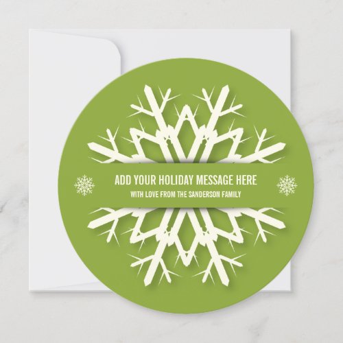 Round Modern Green Snowflake Christmas Photo Card