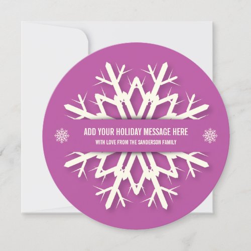 Round Modern Pink Snowflake Christmas Photo Card