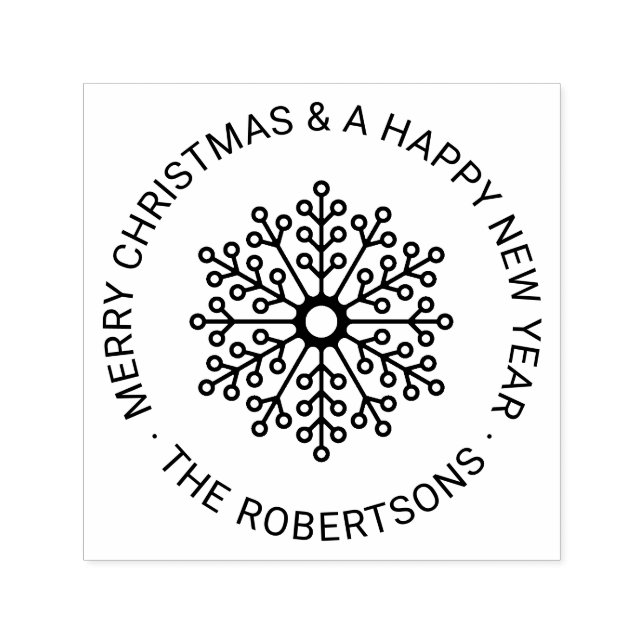Round Modern Snowflake Custom Merry Christmas Self-inking Stamp (Design)