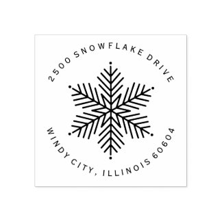 Round Modern Winter Snowflake Holiday Address Rubber Stamp