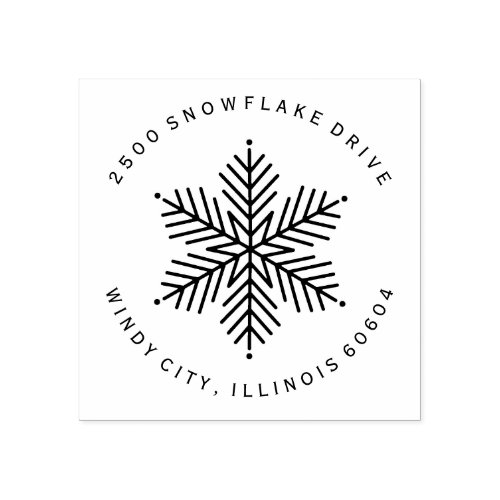 Round Modern Winter Snowflake Holiday Address Rubber Stamp