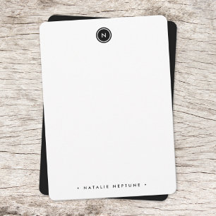 Round Monogram Black and White Minimalist Modern Note Card