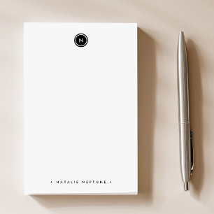 Round Monogram Black and White Minimalist Modern Post-it Notes
