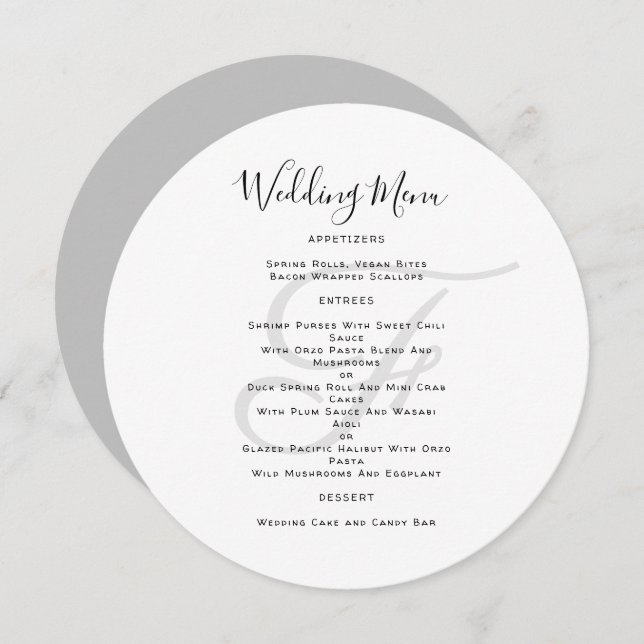 Round Monogram Wedding Menu Template (Front/Back)