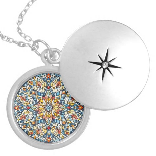 Round mosaic locket necklace