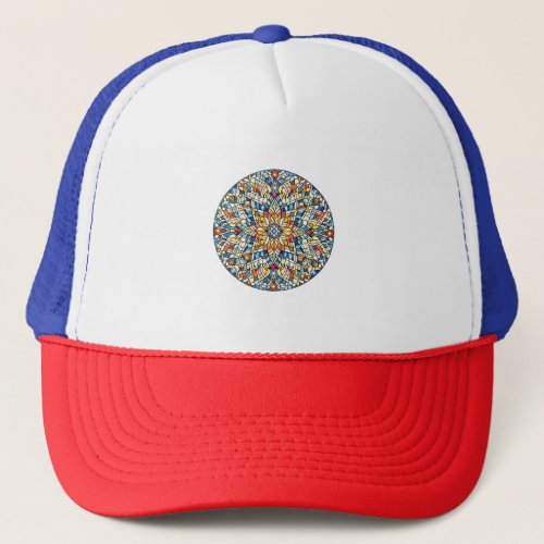 Round mosaic trucker hat
