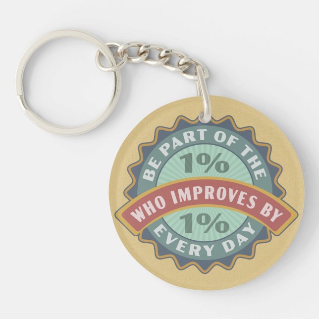 Round Motivational Improve One Percent Daily Keychain (Front)