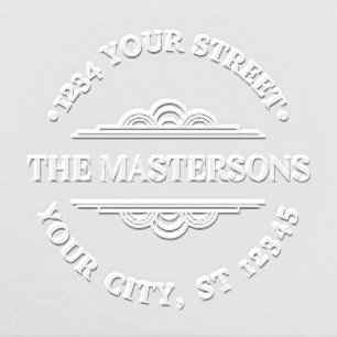 Round Name Return Address w/ Art Deco Divider #1 Embosser