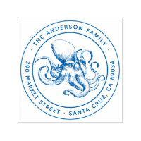 Round Nautical Hand-drawn Octopus Return Address