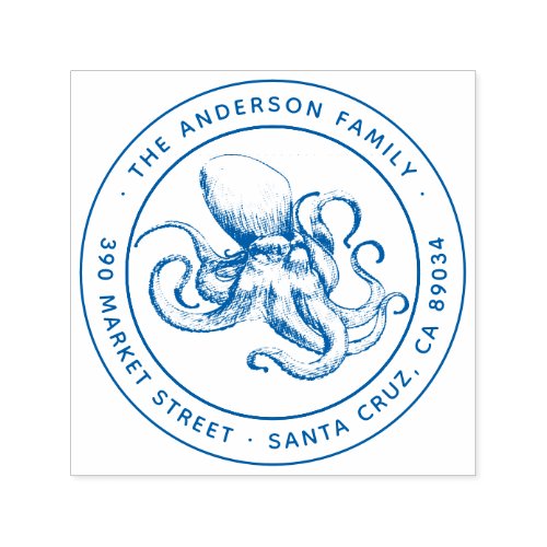 Round Nautical Hand_drawn Octopus Return Address Self_inking Stamp
